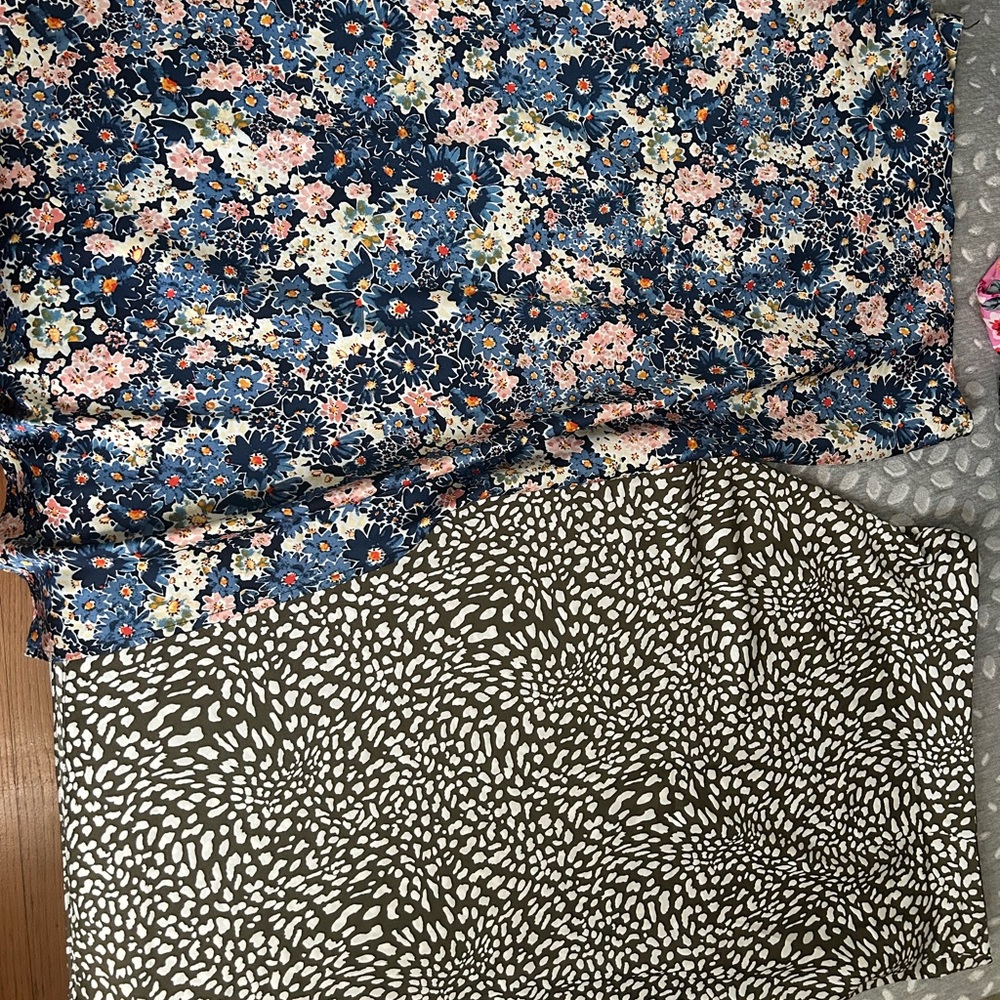 LOFT Blue and Pink Floral A-Line Skirt